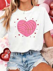 T-Shirt da Donna con Stampa a Cuori, Manica Corta, Collo Tondo, Top Casual Primaverile ed Estivo, Regalo per San Valentino, 100% Cotone Jersey - Product Image 3