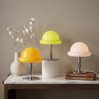 Lámpara de Noche Minimalista Recargable con 3 Colores Ajustables, Base de Hierro, Estilo Retro, Lámpara de Cristal con Forma de Hongo