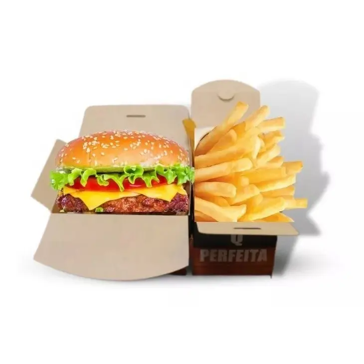 फास्ट फूड की दुकान उपयोग कस्टम लोगो प्रिंट Takeaway डिस्पोजेबल बर्गर और तलना चिप्स कागज पैकेजिंग बॉक्स
