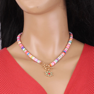 จี้ซานตาคลอส สร้อยคอดินโพลิเมอร์หลากสี สร้อยคอโบฮีเมียน เครื่องประดับคริสต์มาส โลหะผสมสังกะสี ดีไซน์การ์ตูน - Product Image 2