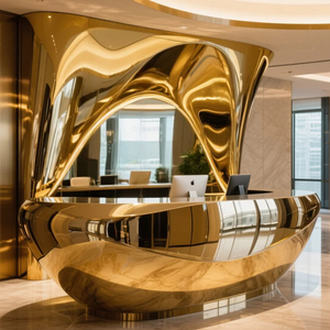 Bureau de réception en métal dans le hall de l'hôtel Golden personnalisé <span class=keywords><strong>Comptoir</strong></span> de bar en acier inoxydable d'ingénierie pour café - Product Image 1