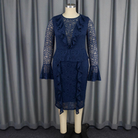 Nouvelle Robe en Dentelle de Haute Qualité Automne 2026 pour Femme, Motifs Floraux à Volants, Manches Évasées, Longueur Genou, Robe Élégante en Dentelle