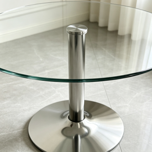 Table basse moderne ronde en verre trempé avec base en acier inoxydable, pour salon, hôtel, table centrale de canapé - Product Image 2