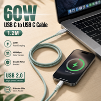 Câble Type-C personnalisé avec logo, 1,2 m, 60 W PD, 5 A, charge rapide, câble USB 2.0 tressé en nylon, OEM ODM