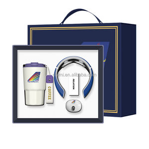 Caja de embalaje de lujo para negocios, conjunto de regalos corporativos, taza de bajo precio, auriculares de masaje para el cuello para aerolíneas, Año Nuevo, uso en oficina, logotipo personalizado - Product Image 1