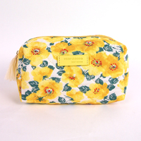 Obral tas kosmetik Travel motif Digital bunga warna-warni tas rias wajah Logo kustom tas rias katun berlapis bentuk persegi