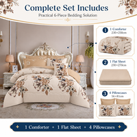 Prix de gros, ensemble de 6 pièces de draps de lit de luxe, ensemble de housse de couette et de taies d'oreiller en microfibre et coton