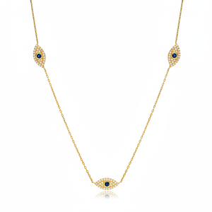 New Triple EvilEye Design Charm <b>Necklace</b> Shape Wholesale Turkish Handcrafted 925 Sterling Silver Jewelry - Product Image 2