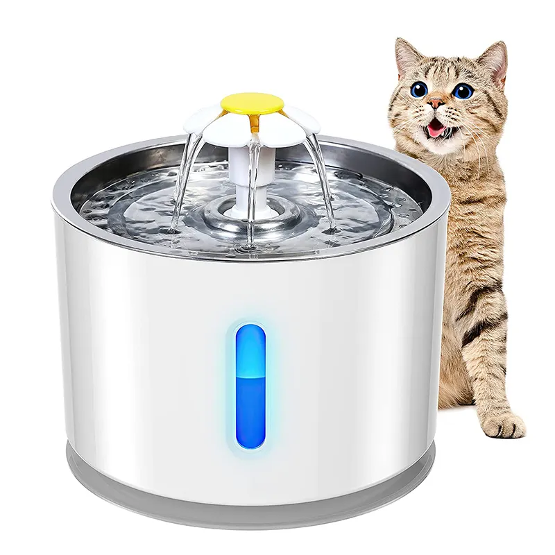 ZMAKER Cat Water Dispenser with LED Night Vision Pet Drinking Water Dispenser Cat Water Fountain Stainless Steel