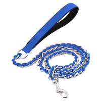 Laisse pour chien robuste en métal tressé, anti-morsure, avec crochets de traction à chaîne serpent à un seul maillon