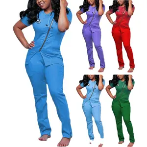 Poliestere Rayon Spandex Fashion Designs nuovo stile medico ospedale infermiera uniforme Scrub Set per le donne abbigliamento ospedaliero TWILL 200