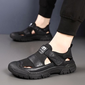 Sandales en cuir pour hommes, à bout fermé, semelle en caoutchouc, décontractées, d'été, à enfiler, style sport - Product Image 2