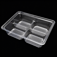 Barquette alimentaire jetable en plastique PET transparent à 4 compartiments pour l'emballage de desserts et de pâtisseries