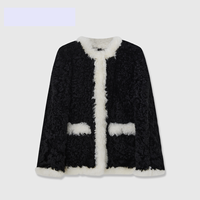 YR032 couleur contrastante véritable manteau de fourrure d'agneau de mouton bouclé pourrait fabriquer sur mesure veste de mode haut de gamme