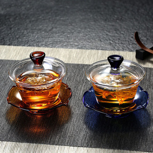 Ice-Clean Colored Glass Gaiwan High Borosilicate Heat Resisting Three Piece <b>Tea</b> <b>Infuser</b> Cup For Kung Fu <b>Tea</b> - Product Image 3