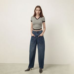 <span class=keywords><strong>Jeans</strong></span> <span class=keywords><strong>Cargo</strong></span> Blu Scuro alla Moda per Donne, Vita Alta, Vestibilità Ampia, Pantaloni Utility con Grandi Tasche, Stile Y2K Streetwear in Denim - Product Image 3