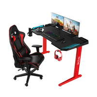 Escritorio de Computadora para Juegos Grande y Profesional Portátil con Luces LED, Escritorio para PC para Juegos con Longitud Ajustable y Soporte para Auriculares
