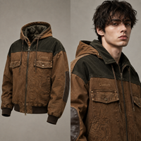 Blouson à capuche utilitaire en velours côtelé délavé caramel pour homme, style urbain personnalisé : Vêtements de travail vintage, Vêtements d'extérieur en gros, Mode masculine