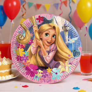 Platos Redondos Desechables de Papel con Diseño de Rapunzel para Fiestas, 23 cm, 8 Unidades, Artículos para Fiestas - Product Image 3