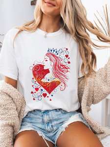 ควีนออฟฮาร์ทส์เสื้อยืดผู้หญิงแขนสั้นสีขาวคอกลมโบฮีเมียนวินเทจพิมพ์ลายผ้าฝ้ายของขวัญสำหรับเธอสวมใส่สบายๆ - Product Image 3