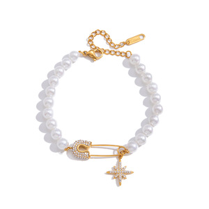 Fashion Charm Bracelet Imitation Pearl Gold Tone <b>Star</b> Pendant Paper <b>Clip</b> Design Gift Jewelry - Product Image 5