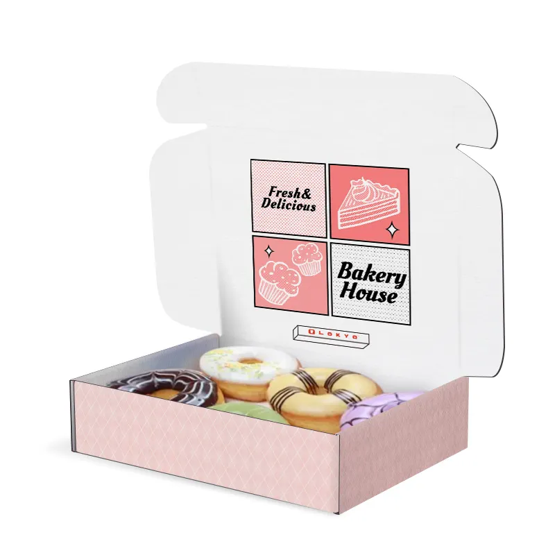LOKYO fashion design pink custom bread bakery cake donuts cookie doughnut packaging boxes for bakery