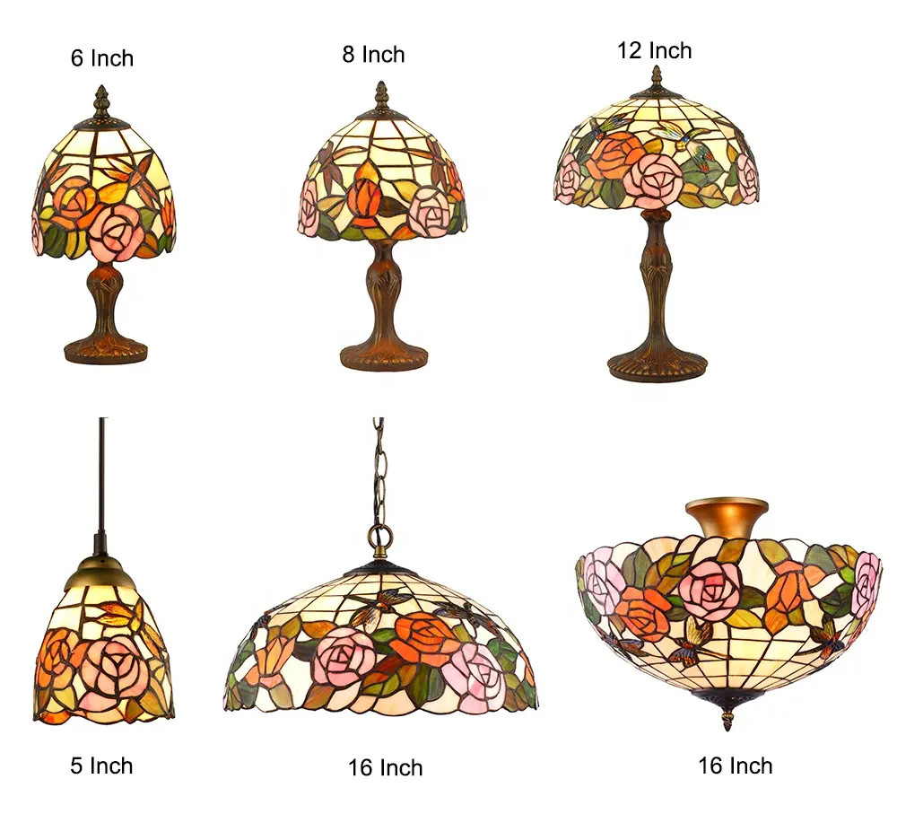 Tiffany-Stil handgefertigte Licht Rose Blume Glasdecke Vintage-Kunst Deko Anhänger Tischlampe Großhandel Beleuchtung Lieferanten