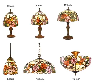 Tiffany Style Handmade Light Rose Flower Stained Glass Ceiling Vintage Art Decor Pendant Table Lamp Wholesale Lighting suppliers