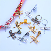 1 sac de pendentifs pour cheveux, décorations pour tresses, avec perles à gros trous et petites pendentifs libellule rétro en alliage ancien, style spirale de cheveux