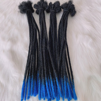 Bas fait à la main naturel noir afro 1b bleu 14 pouces 0.6 cm 100% cheveux humains locs extension crochet dreadlocks extensions de cheveux