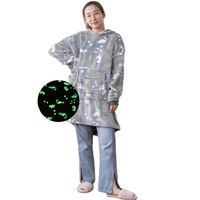 Selimut Hoodie Anak yang Dapat Dipakai, Menyala dalam Gelap, Ukuran Besar, Bahan Sherpa Flanel, Selimut Hoodie TV dengan Lengan