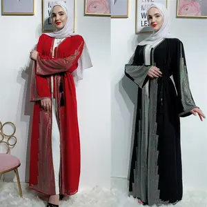 2019 son moda arap kimono robe taşlar nakış müslüman kıyafetleri İslam mütevazı kadın giyim