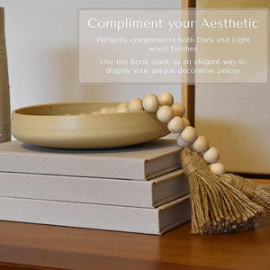 Set di 3 Latte <span class=keywords><strong>libri</strong></span> Bead Garland Boho decorazioni per la casa libro decorativo Beige tessuto neutro con tavolino in legno lino A5 - Product Image 4