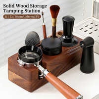 Kingze Set Stasiun Tamping Espresso 8-in-1 Logo Kustom, Organizer Kopi Kayu Solid Universal Cocok untuk 51/53/58mm