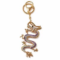 Porte-clés Dragon Chinois en Strass, en Alliage de Zinc, Dragon Enroulé avec Fermoir Mousqueton, Breloque de Sac en Gros
