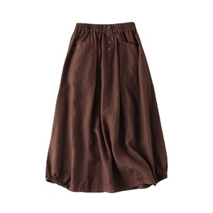 Women's Summer Linen Midi Skirt High Waist A-line Slimming Artistic Style Leisure Wear Military Green Coffee Black Navy Blue - Product Image 5