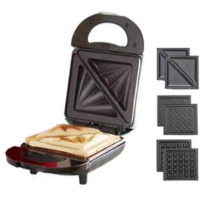 Machine à petit-déjeuner 3 en 1 Machine à pain Assiettes interchangeables pour sandwichs Gaufres Four à griller Poêle à frire Cafetière - Product Image 1