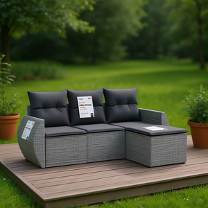 Ensemble de canapés de jardin gris en rotin 3 places, résistant aux intempéries, mobilier d'extérieur au design contemporain - Product Image 2