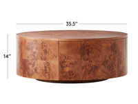 Table basse moderne en bois de burl, cylindrique, avec rangement, base flottante et placage parquet, pour salon et hôtel
