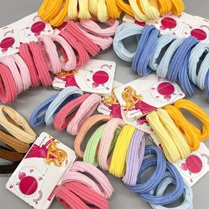 Hot Sale Of 48pcs Per Bag With Card Stripe Pattern Circles Hair Tie High Elastic Colorful Yarn-covering Hair Tie For Women