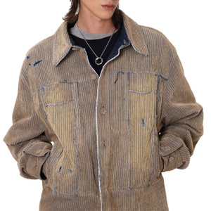 New Arrivals Wholesale Fashion Casual Semi-oversized Fit <b>Corduroy</b> and Denim Fabric Carid Aging Trucker <b>Jacket</b> - Product Image 5