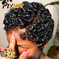 Perruque Lace Front Pixie Curls Pré-Plucked avec Baby Hair, Courte, Brésilienne, Sans Colle, Coupe Pixie, en Cheveux Humains