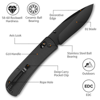 Couteau pliant Sunbart D2 en acier AUS-8, lame à pointe tombante, manche G10, qualité industrielle, garantie 1 an, portable, pour l'extérieur