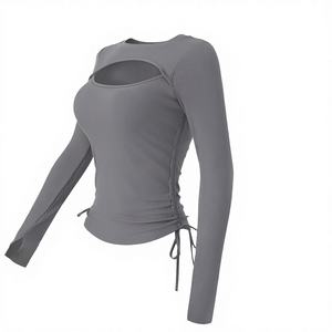 Camiseta Deportiva de Yoga Transpirable para Mujer, Chaqueta de Punto con Cordón Ajustable de Manga Larga para Otoño/Invierno, para Ejercicio al Aire Libre - Product Image 1