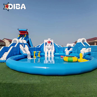 Parc aquatique gonflable haut de gamme avec piscine, toboggan aquatique gonflable bleu pour aire de jeux intérieure