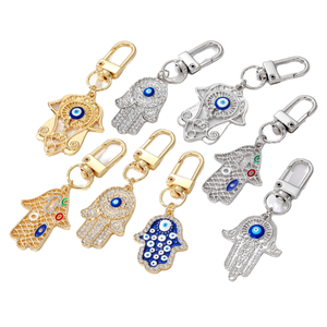 Nuevo Llavero de Cristal con Ojo Turco y Hamsa, Mosquetón de Protección de Mano de Fátima, Amuleto Metálico de Buena Suerte, Colgante para Bolso - Product Image 1