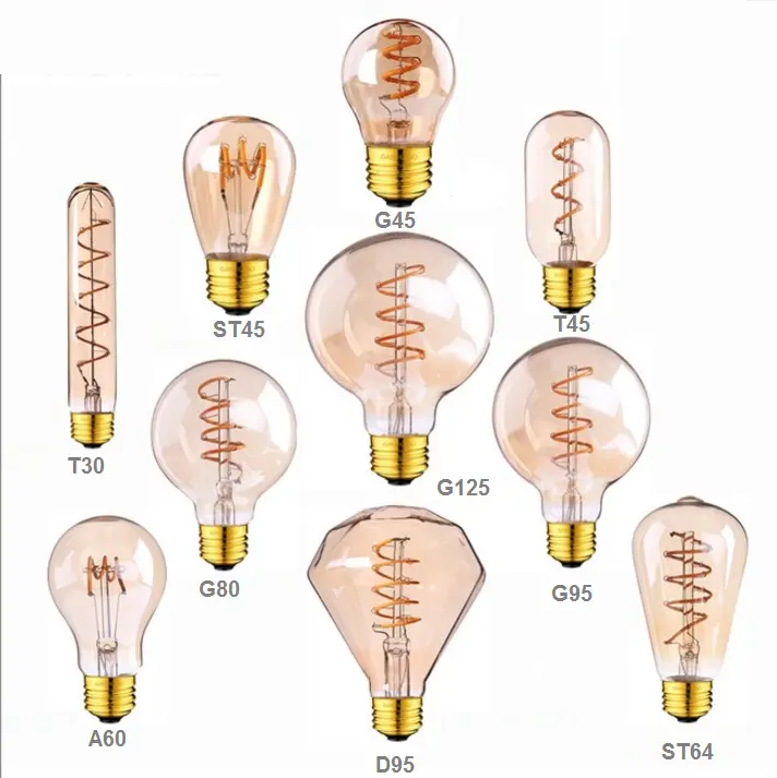 ST45 3W Spiral LED Filament Bulb Amber Glow Vintage LED Bulb 2200K E26 E27 Outdoors Hanging Lights Replacement Bulbs S14