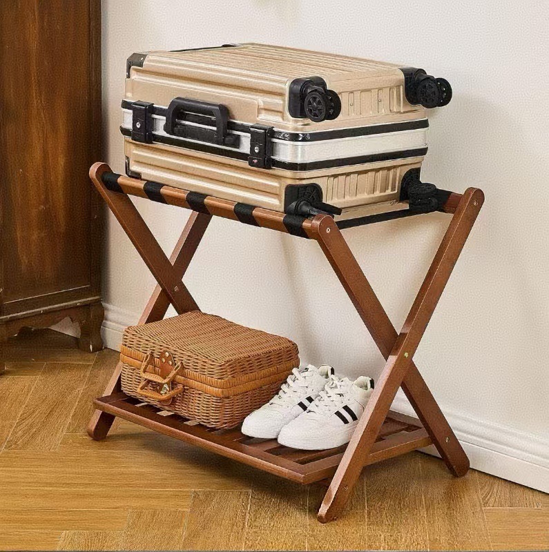 Solid Wood Luggage Rack Walnut Modern