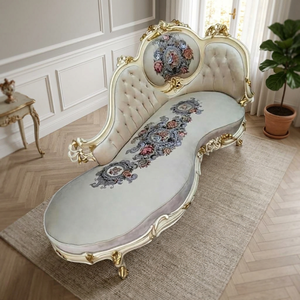 Teakwood Traditional White <b>Gold</b> Deco Convertible Set Handcrafted Solid Wood Luxury <b>Sofa</b> for Living Room Apartment Bedroom - Product Image 3