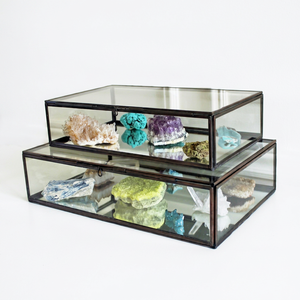 Antique brass and Glass Display Jewellery Boxes with shelf. Decorative glass boxes - Product Image 1
